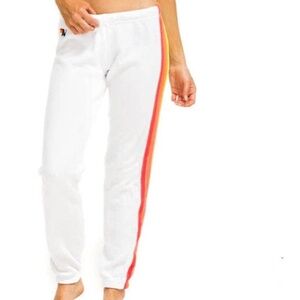 Aviator Nation Women's 4 Stripe Sweatpant - DOVE / NEON